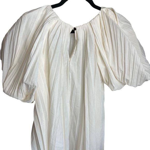 Alcer Pleated White Puff Sleeve Mini Dress - Picture 8 of 11